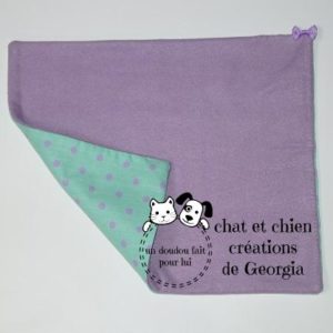 Doudou pattacrêpe, violet/vert, pour chat et chien créé par Georgia
